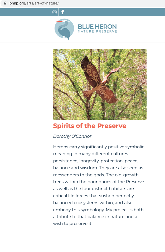Blue Heron Nature Preserve through June 12, 2022  https://bhnp.org/arts/art-of-nature/